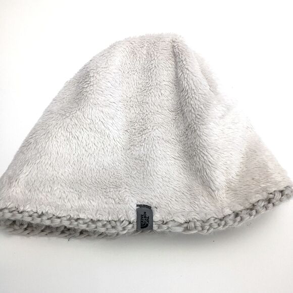 The North Face Gray Cable Knit Beanie Winter Hat Wool Alpaca Minky Fleece Lined - Picture 3 of 6